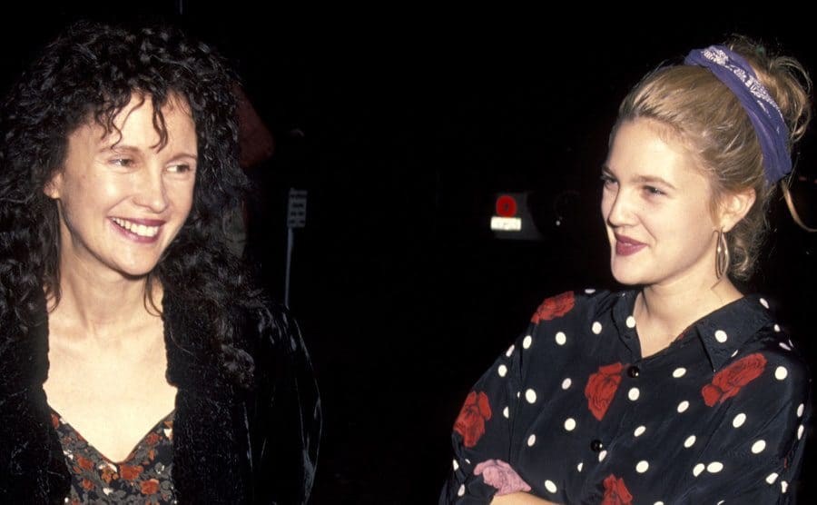 Jaid and Drew Barrymore at a film premiere in 1990