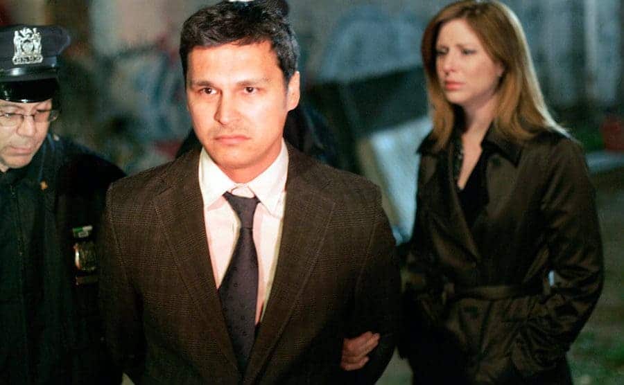 Adam Beach as Chester Lake being arrested in a scene from Law and Order