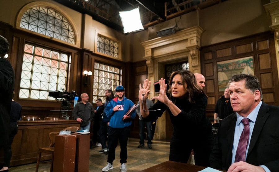 Mariska Hargitay directing a scene in the courtroom