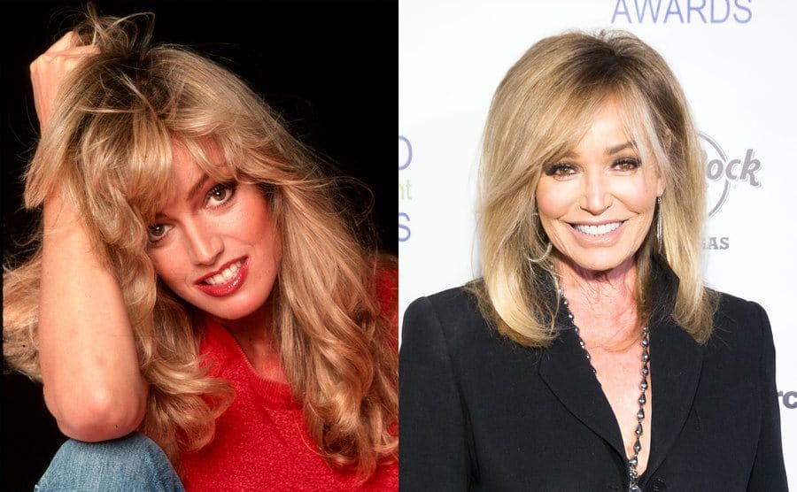 Susan Anton posing while holding her hair / Susan Anton on the red carpet today