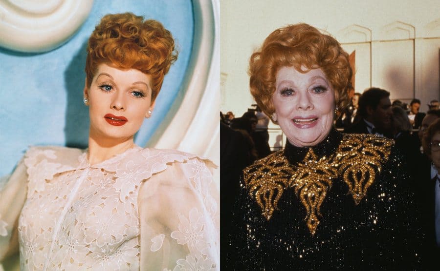 Lucille Ball on the red carpet when she was younger / Lucille Ball on the red carpet more recently