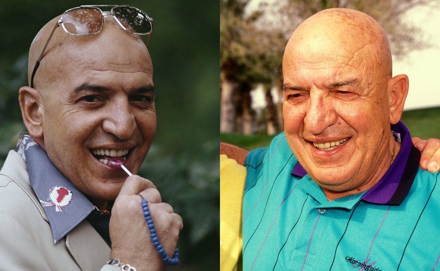 Telly Savalas sucking on a lollypop circa 1974 / Telly Savalas at an event in 1992