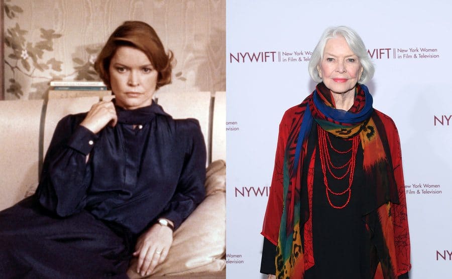 Ellen Burstyn sitting on a couch in the film Providence / Ellen Burstyn on the red carpet today