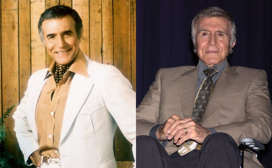 Ricardo Montalban posing in a back yard in the '70s / Ricardo Montalban in a wheelchair at an event in 2002