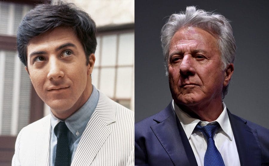Dustin Hoffman looking upwards on the set of The Graduate / Dustin Hoffman on the red carpet today