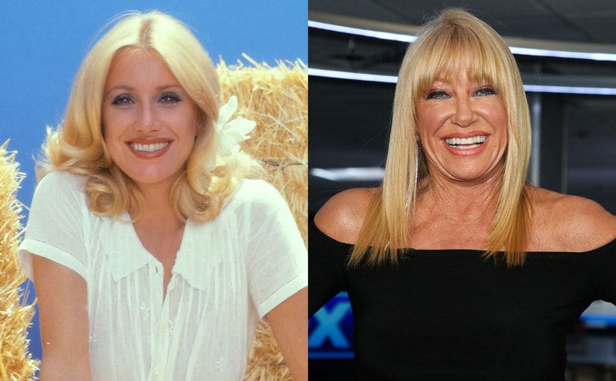 Suzanne Somers posing on haystacks for a portrait / Suzanne Somers arriving at an event today