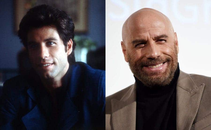 A portrait of John Travolta circa 1970 / John Travolta on the red carpet today