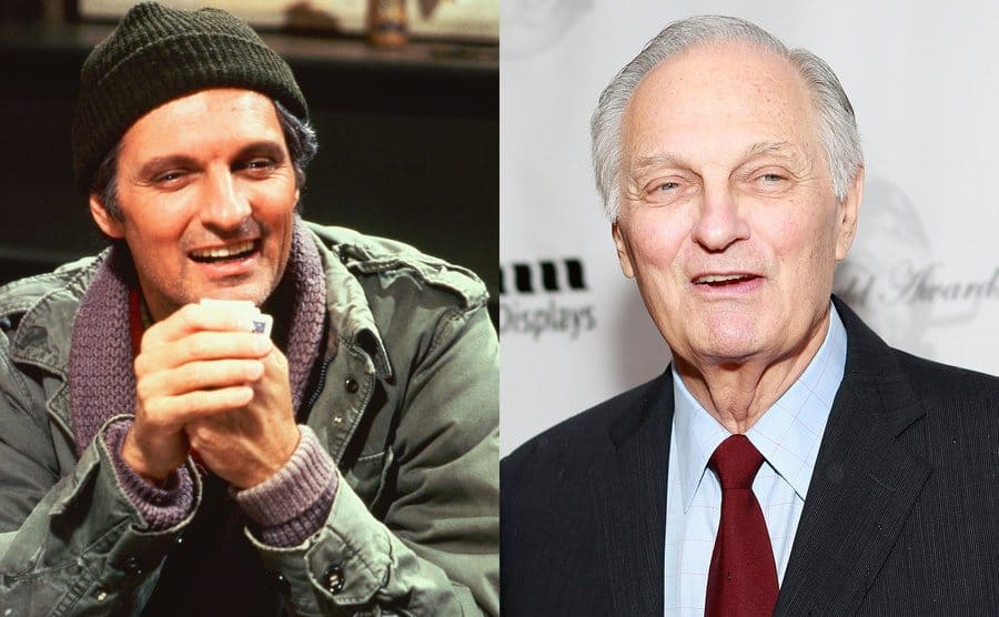 Alan Alda with a deck of cards in the series MASH / Alan Alda on the red carpet today