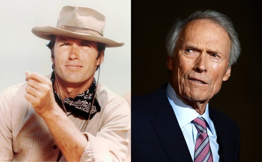 Clint Eastwood as a cowboy in the film Rawhide / Clint Eastwood on the red carpet today