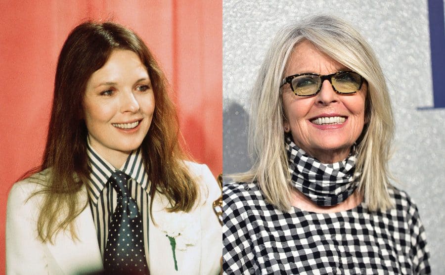 Diane Keaton at the Academy Awards in 1976 / Diane Keaton on the red carpet in 2019