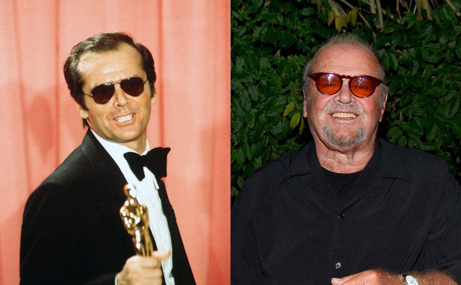 Jack Nicholson holding an Academy Award in 1976 / Jack Nicholson on the red carpet in 2016