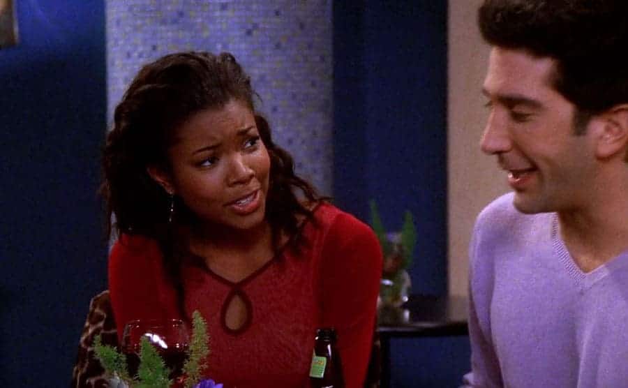 Gabrielle Union speaking to Ross in a scene from Friends