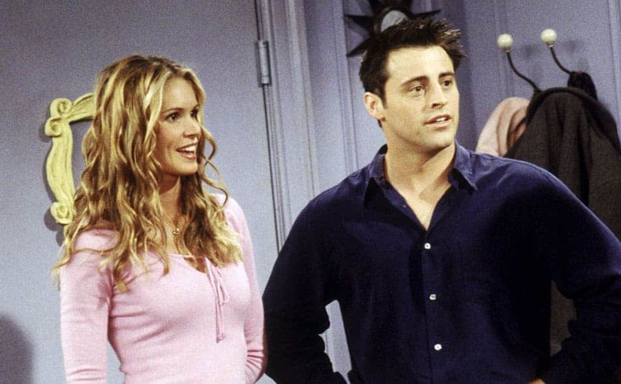 Elle Macpherson and Matt LeBlanc standing in the doorway 