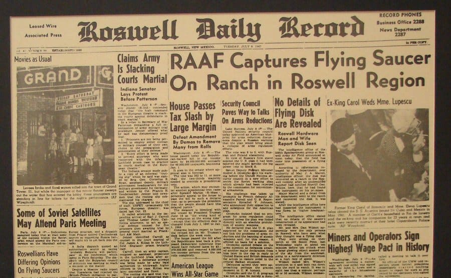A copy of the newspaper reporting on the Roswell incident.