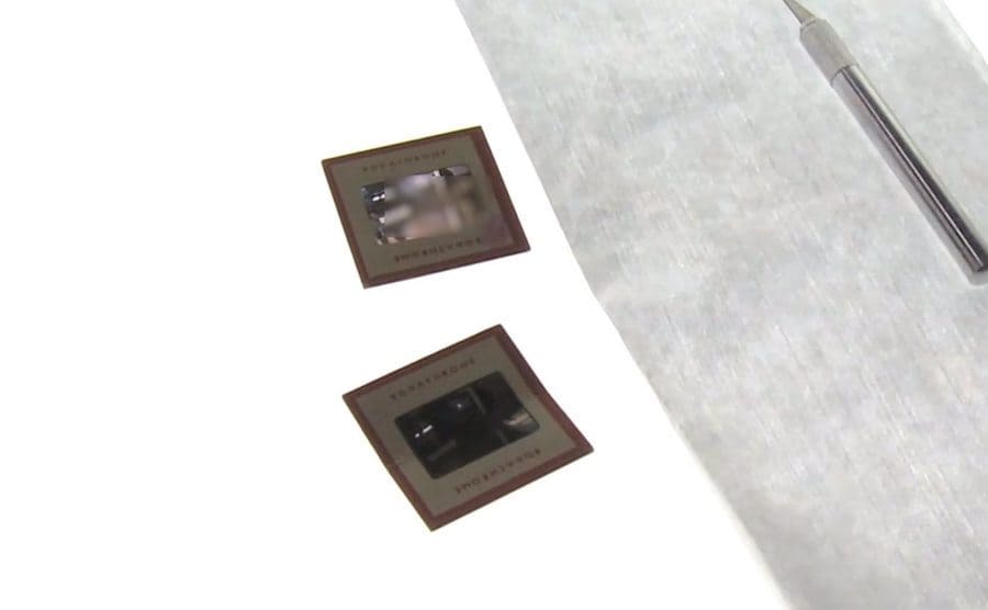 Image slides on a backlit table.