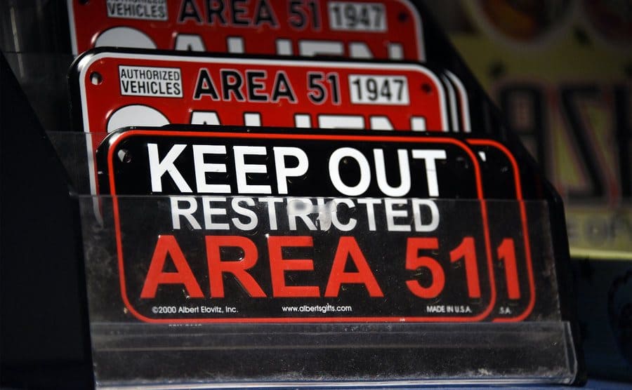 Alien and Area 51 themed gifts are displayed for sale at the Little A'le'Inn restaurant and gift shop.