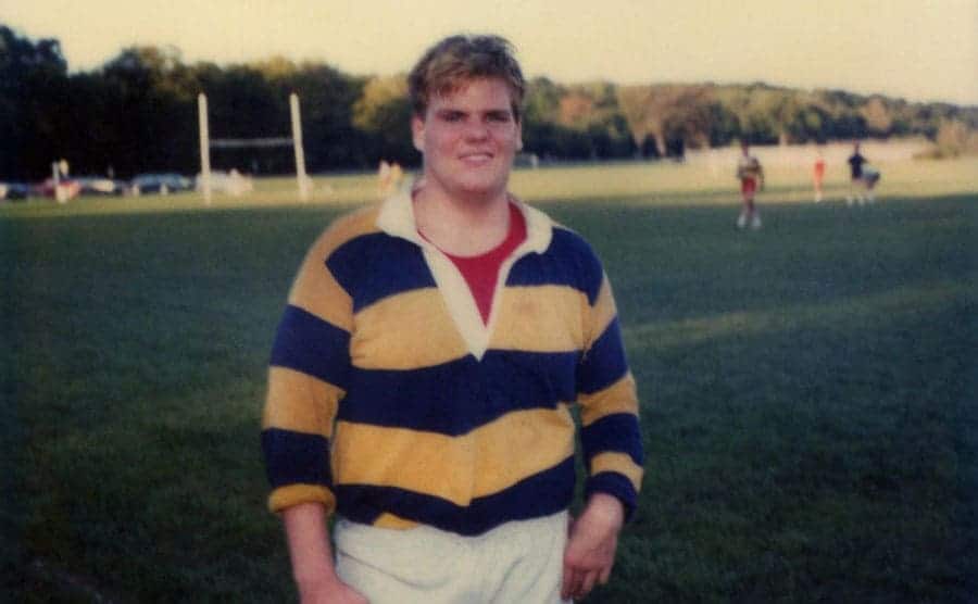 Chris Farley on the rugby field in high school