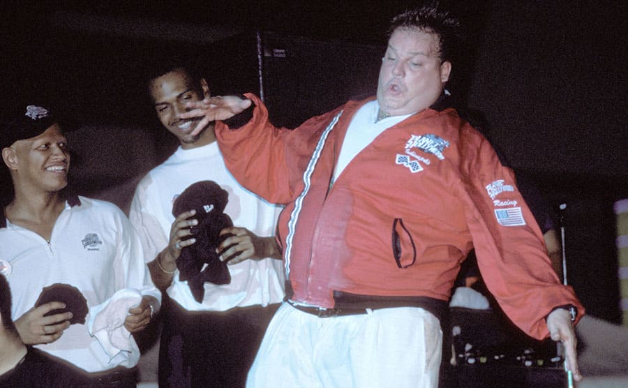 Chris Farley fooling around backstage