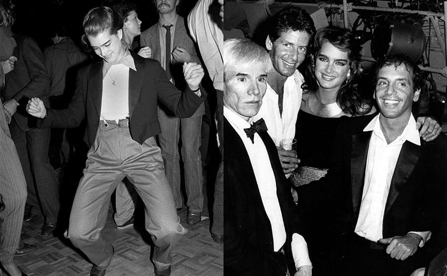 Brooke Shields dancing in Studio 54 / Brooke Shields posing with Andy Warhol, Steve Rubell, and Calvin Klein