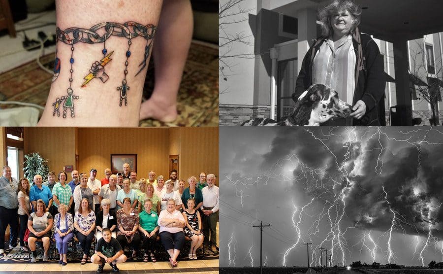 Shana’s ankle tattoo with the lightning bolt charm front and center / Shana Williams Turner, lightning strike survivor, outside a Virginia hotel where a conference organized by Lightning Strike and Electric Shock Survivors International / Members of the ‘LS&ESSI’ posing for a group shot at their yearly conference / Extreme weather on the high plains of Nebraska with this stunning electric storm with dozens of lightning bolts.