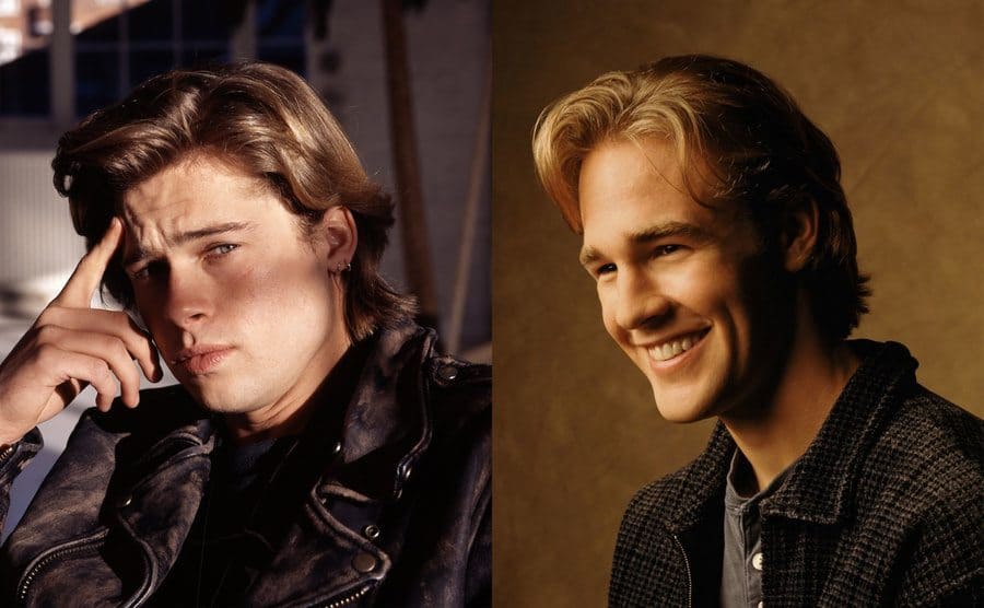 Brad Pitt posing for a portrait in 1988 / James Van Der Beek posing for a portrait as Dawson