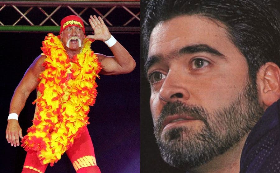 Hulk Hogan making an entrance / A headshot of Vince Russo 