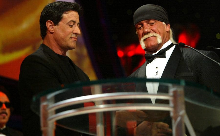 Sylvester Stallone inducting Hulk Hogan into the WWE hall of fame 