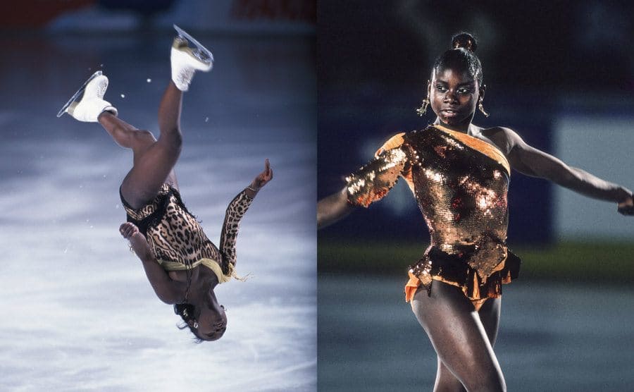 Surya Bonaly doing the backflip on ice / Surya Bonaly posing on the ice
