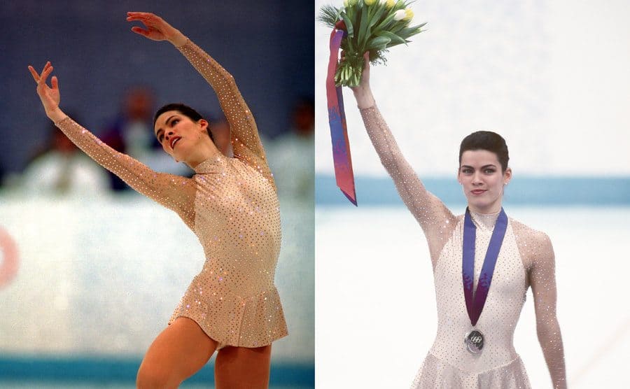 Nancy Kerrigan performing / Nancy Kerrigan holding flowers and wearing her medal