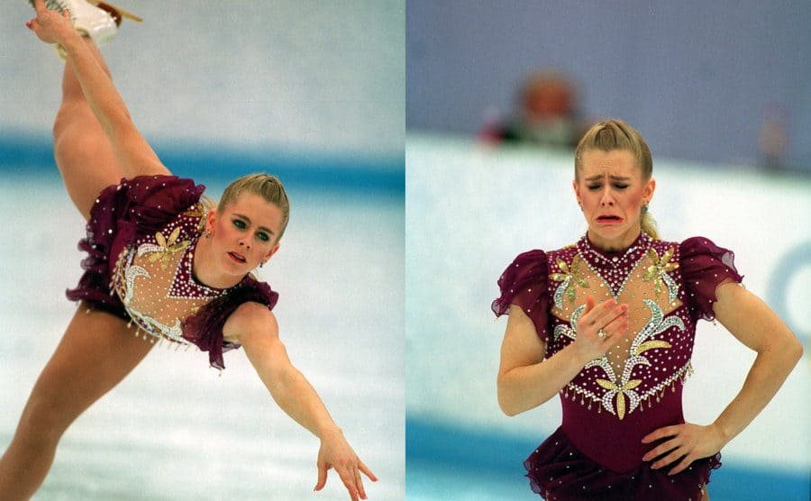 Tonya Harding gliding around the ice / Tonya Harding crying on the ice