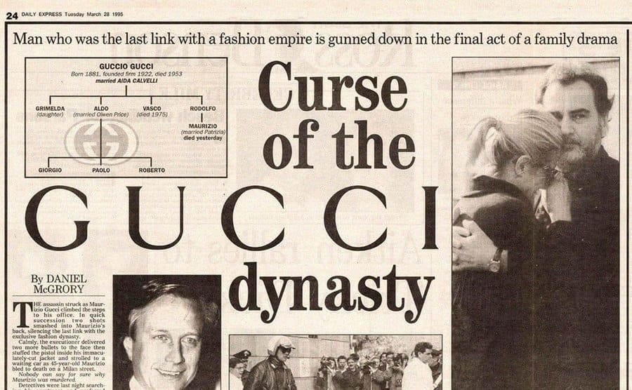 Newspaper headline telling the story of the assassination of Maurizio Gucci.