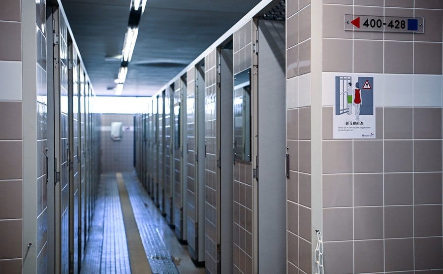 Locker room at a public swimming pool.