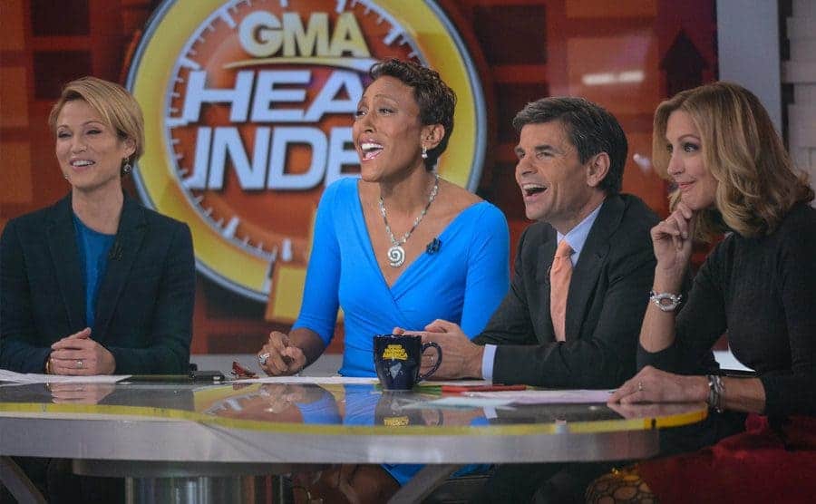 Amy Robach, Robin Roberts, George Stephanopoulos, and Lara Spencer tape a segment at