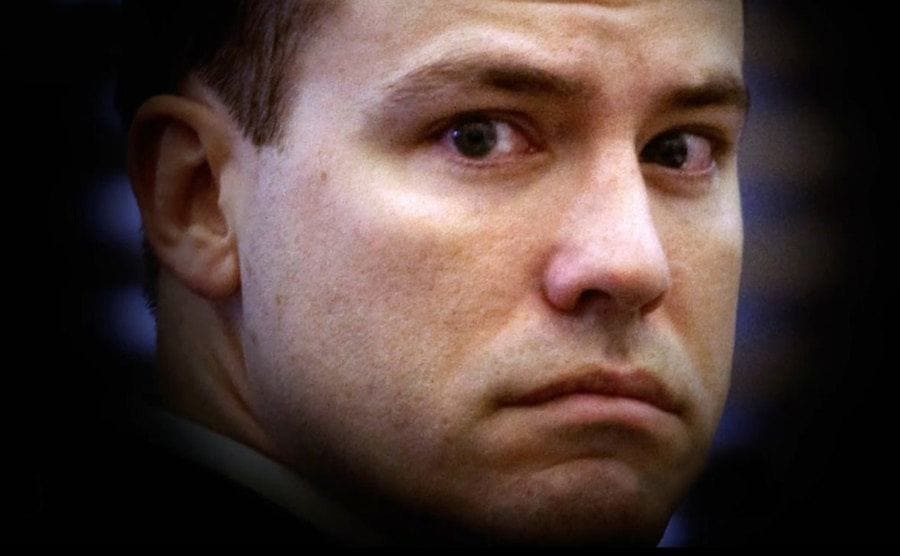 Brett with watery eyes at the time of his sentence.