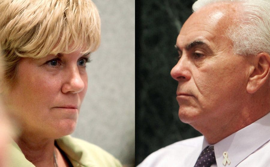 Cindy Anthony carrying a worried expression / George Anthony is looking disappointed.
