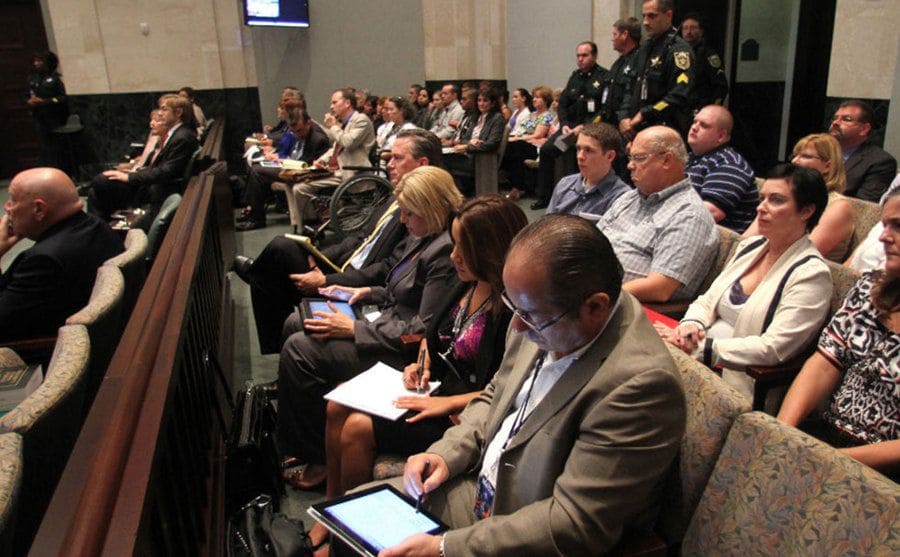 View at the jury during the trial. 