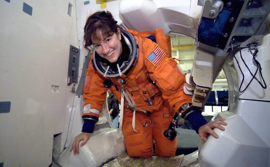 Laurel B. Clark participates in a mission training session.