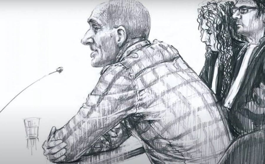 A sketch of Jos de G. sitting in the courtroom.