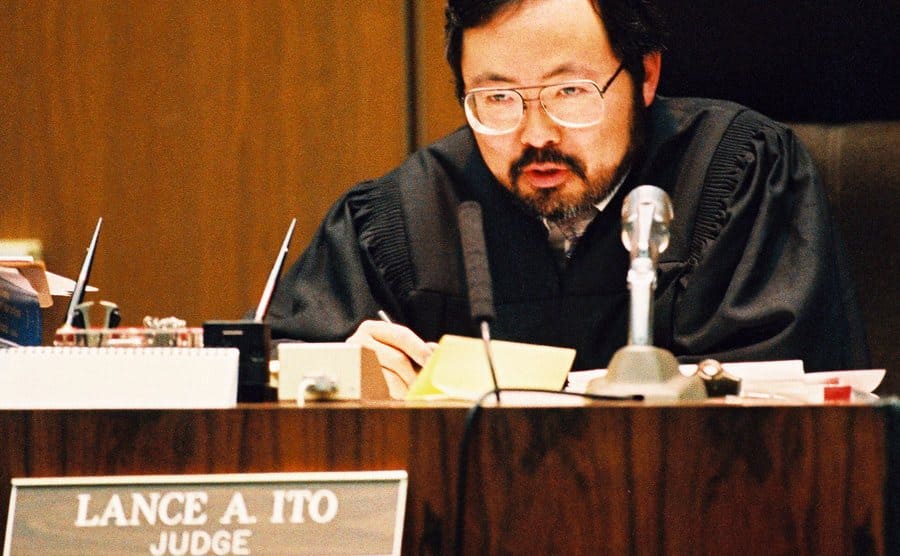 The judge is talking in the courtroom.