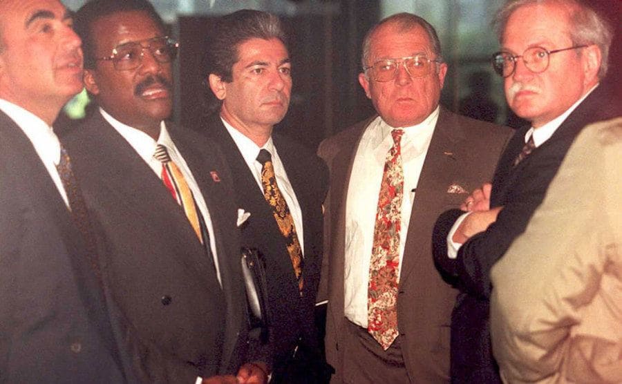 All the defense attorneys for O.J Simpson are waiting for an elevator in the Criminal Courts Building.