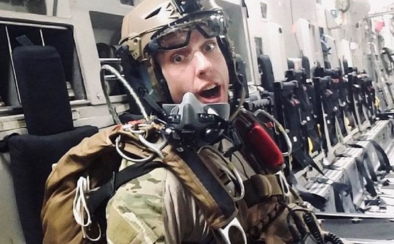 Kane takes a photo in the military base.