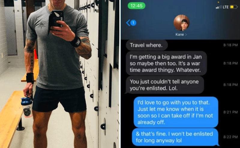 Kane photographs his reflection in the mirror / A print screen of the text messages Kane sent to Chelsea.