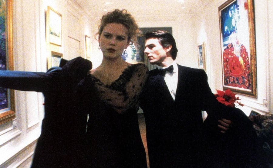Nicole Kidman and Tom Cruise are heading out in a still from Eyes Wide Shut.