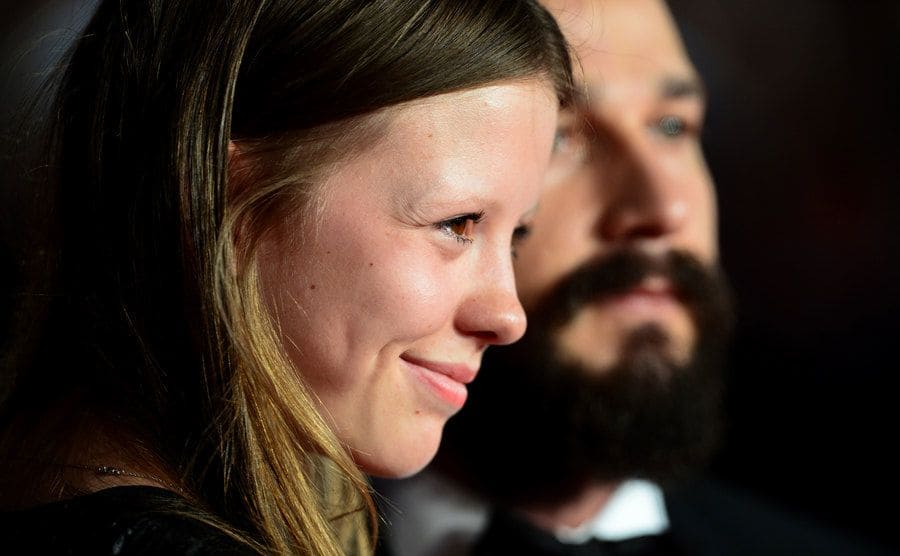 Mia Goth and Shia LaBeouf attend an event together.