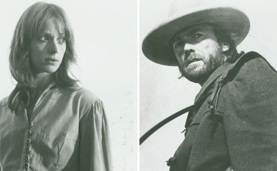 Sondra Locke and Clint Eastwood as two outlaws in The Outlaw Josey Wales promo still.