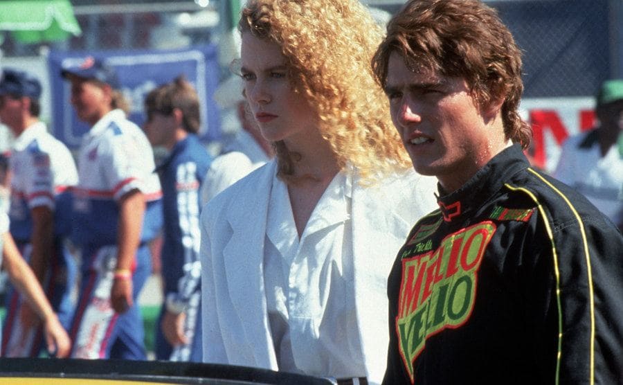 Nicole Kidman and Tom Cruise observe the competition in Days of Thunder.