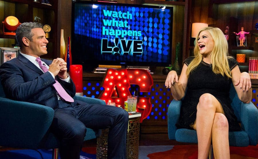 Kristen Johnston sits for an interview in Watch What Happens Live With Andy Cohen.