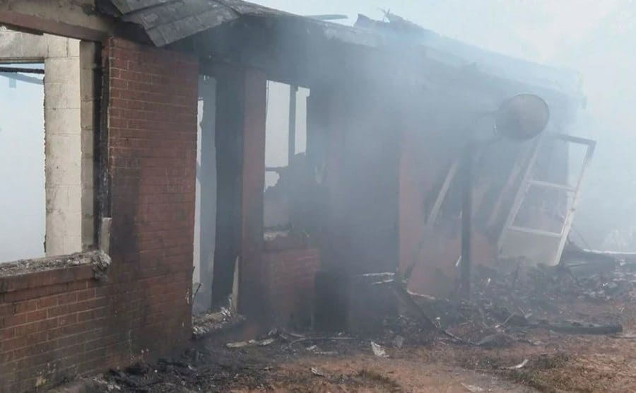 A view of the burnt-down house.