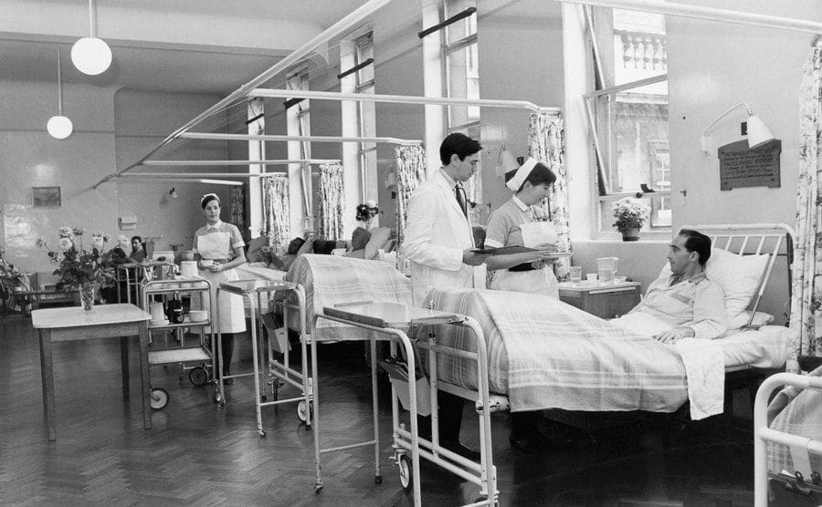 A surgical ward in the morning hospital rounds.