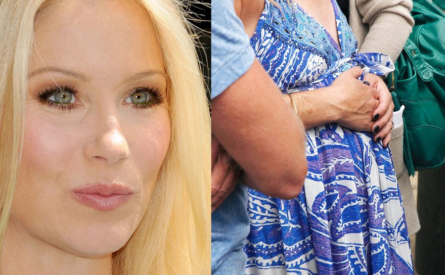 A portrait of Christina Applegate / Christina Applegate’s pregnant belly.
